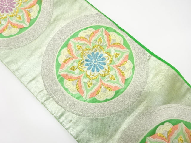 JAPANESE KIMONO / ANTIQUE FUKURO OBI / SILK / WOVEN FLORAL CREST